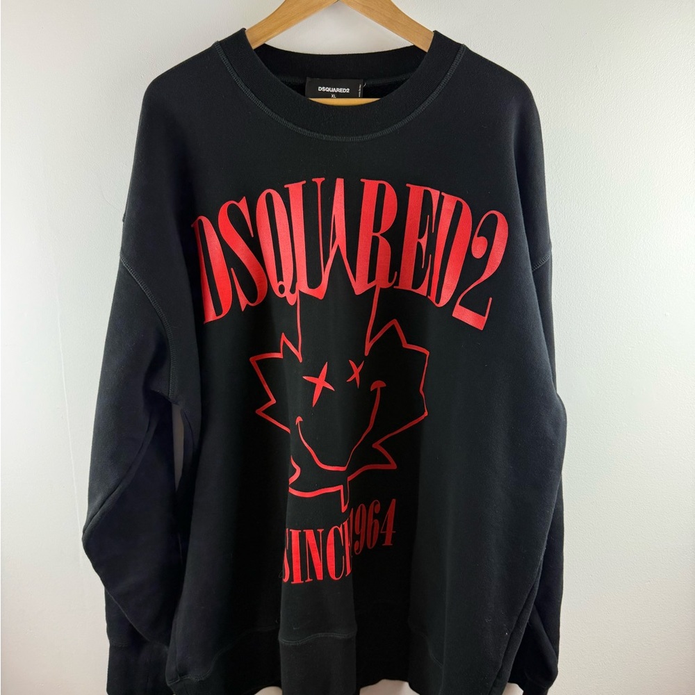 Dsquared2 Oversized Smiley Maple Leaf Sweatshirt Black Red XL
